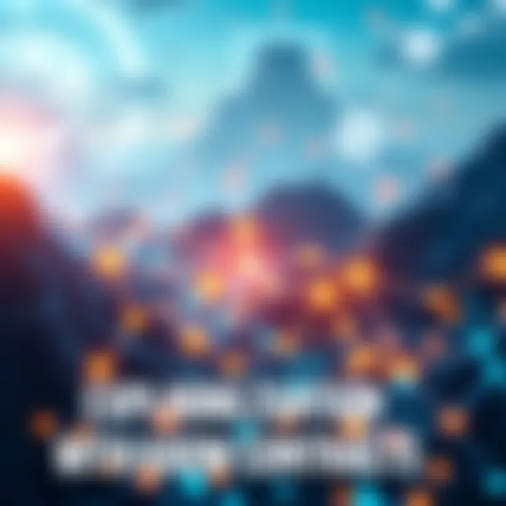 A visual representation of Kaspa Smart Contracts and their impact on business opportunities, featuring interconnected nodes and digital contracts in a futuristic landscape.