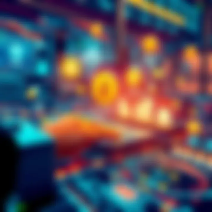 Illustration showing the Kaspa vProgs in action for instant payments and DeFi applications with digital icons representing finance and identity management.