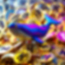 A whale figure surrounded by gold coins symbolizing 42 million KAS before the Toccata fork.