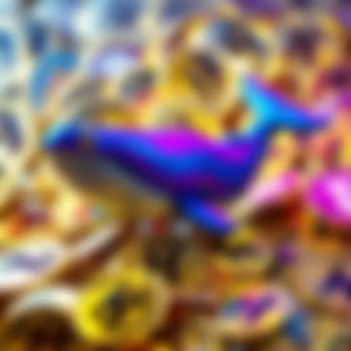 A whale figure surrounded by gold coins symbolizing 42 million KAS before the Toccata fork.