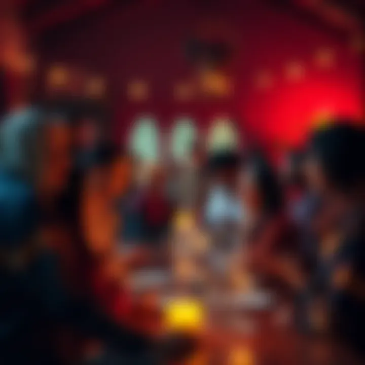 A diverse group of people sharing their origins and connecting in a warm gathering setting, discussing where they come from.