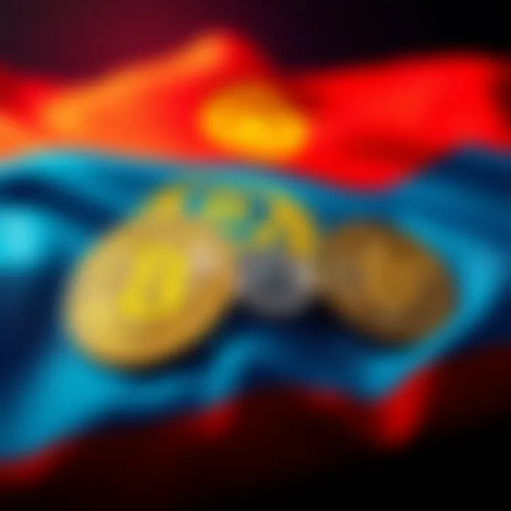 Kazakhstan flag overlayed with Bitcoin symbols representing the country's $350 million investment in cryptocurrencies.