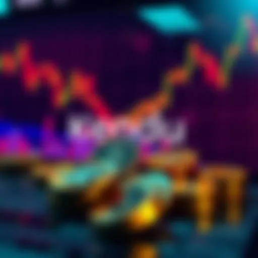 A graphic showing Kendu's listing on Gate.io Alpha, featuring symbols of digital currency and a trading chart in the background.