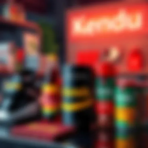 Kendu Coffee and Energy drinks displayed together with merchandise