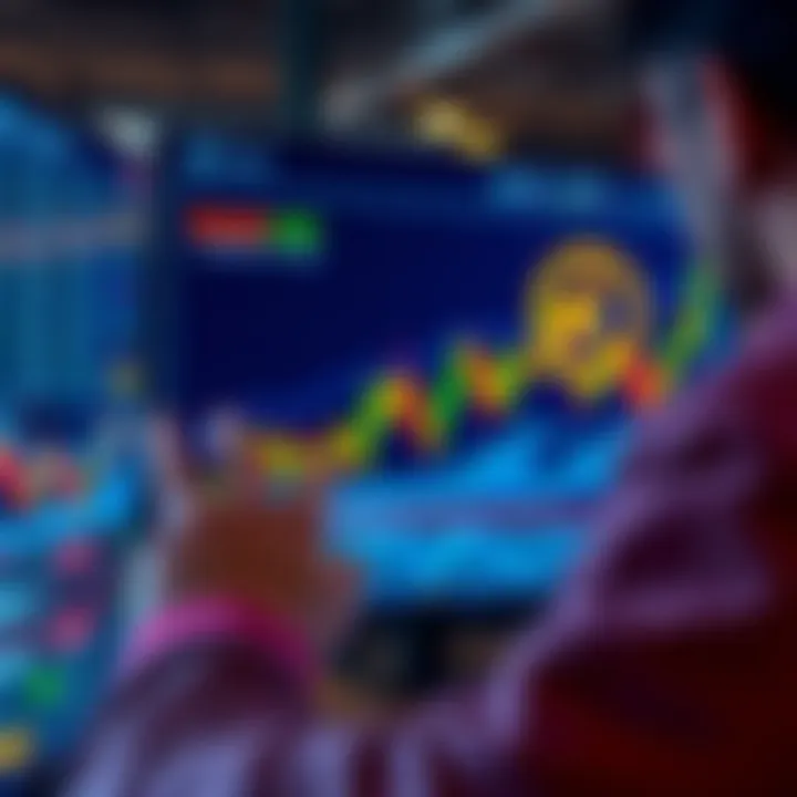 A person analyzing crypto charts with Kendu coin symbol on a screen, showing potential growth in a struggling market.