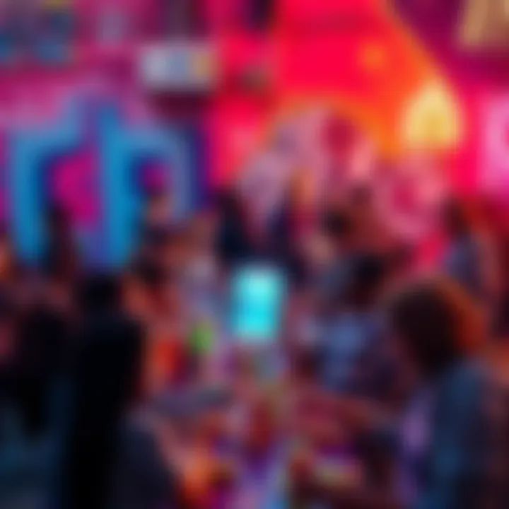 People enjoying Kendu's colorful murals and participating in fun activities like a glow-in-the-dark tournament and tasting energy drinks.