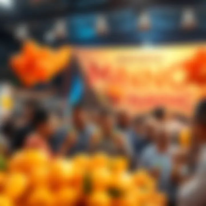 Members of the Kendu community celebrate the launch of a new Mango flavor at a lively event, with banners and festive decorations promoting the new product.