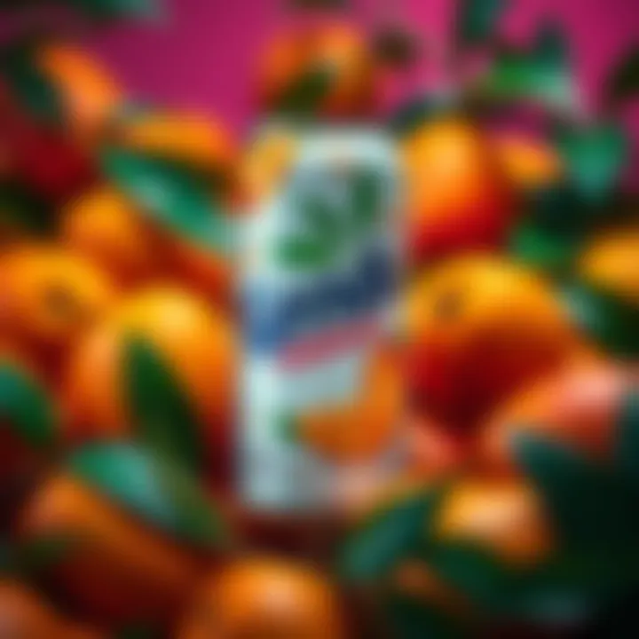 A can of Kendu Energy Drink featuring a new mango flavor with vibrant mango graphics and a refreshing look, surrounded by fresh mangoes