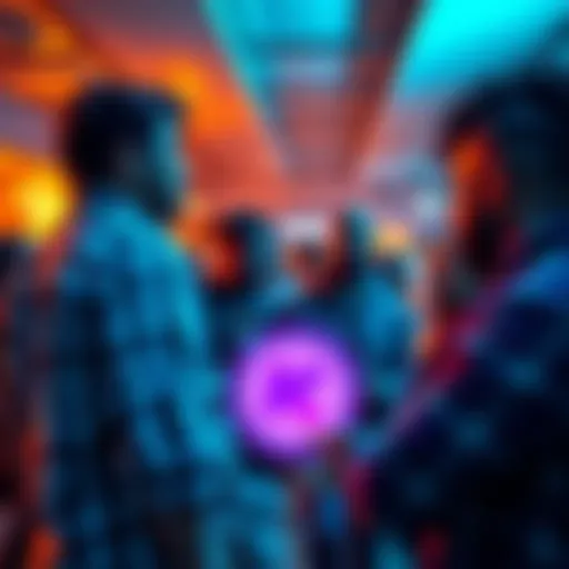 A vibrant community discussion around Kendu memecoin with people engaged in conversation and digital graphics showcasing the coin's logo.