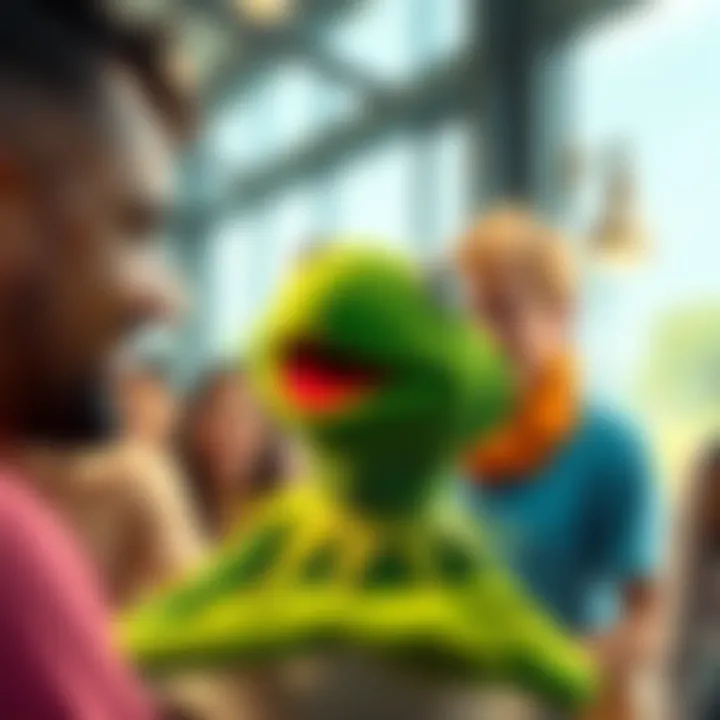 Kermit the Frog sharing a joyful laugh with friends in a bright, cheerful setting