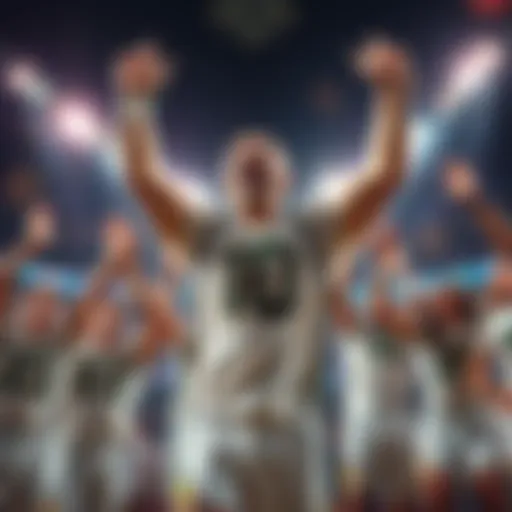 Keven Schlotterbeck celebrating his impressive score with arms raised and a big smile on his face, surrounded by excited teammates.