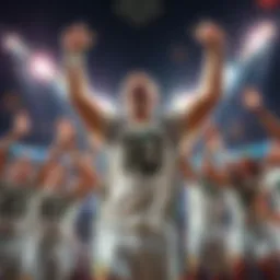 Keven Schlotterbeck Celebrates Scoring 100 Points Keven Schlotterbeck celebrating his impressive score with arms raised and a big smile on his face, surrounded by excited teammates.