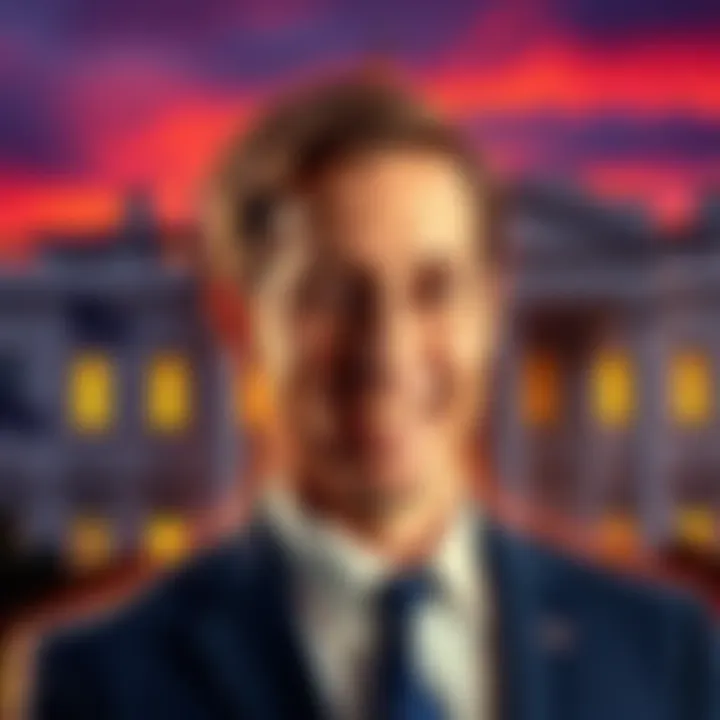 Kevin Warsh smiling, standing in front of the White House with a Bitcoin symbol in the background