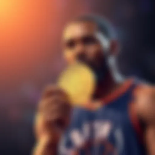 NBA star Kevin Durant holding a Bitcoin symbol, representing his investment in cryptocurrency.