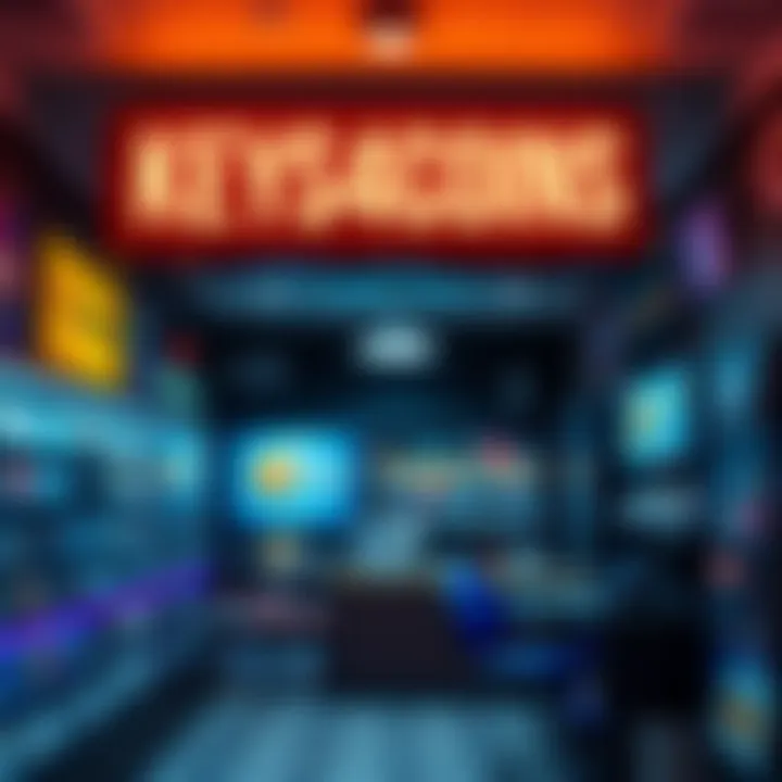 The interior of Keys4Coins showing digital cards and cryptocurrency signage, representing a thriving crypto business.