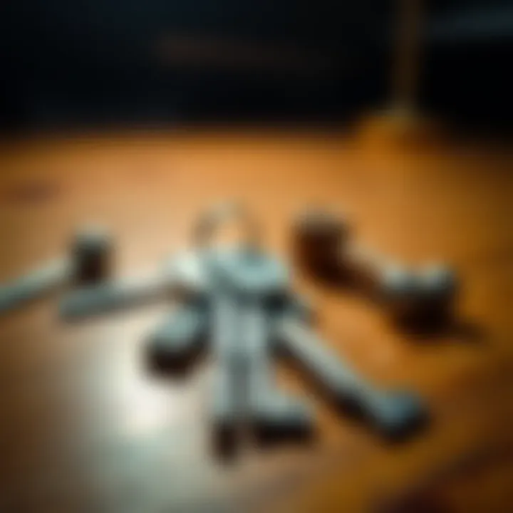 A close-up of several keys placed on a wooden table, emphasizing their importance and everyday use.
