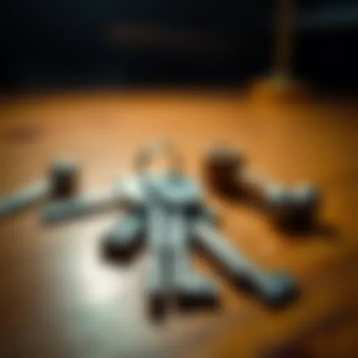 Keys on a Table A close-up of several keys placed on a wooden table, emphasizing their importance and everyday use.
