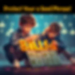 A boy and his friend playing with a Billfodl, accidentally rearranging the letters, symbolizing the importance of protecting seed phrases