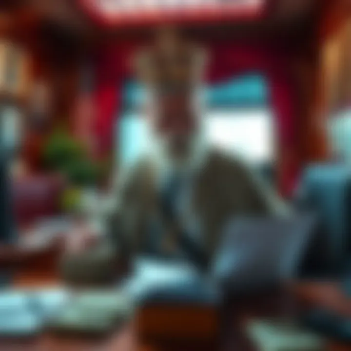 A person resembling KingofQueens counting stacks of cash and reviewing financial documents in a state office, symbolizing daily earnings and multiple roles in governance.