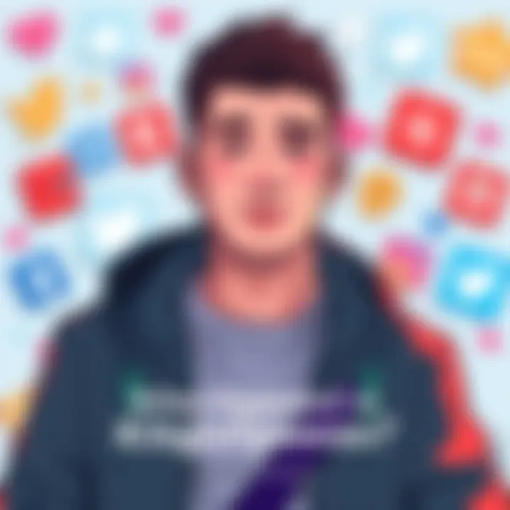 An illustrated profile photo of Kingofqueens, featuring a person with a friendly expression, wearing a casual outfit, surrounded by social media icons, symbolizing online presence.