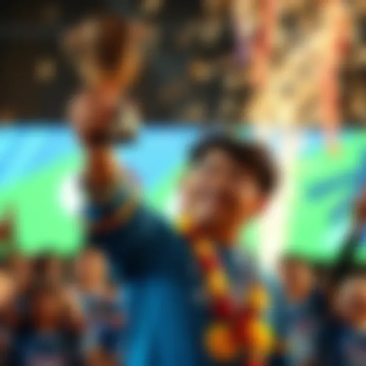 Kiobayahi holding a trophy with confident expression, symbolizing triumph over creditors
