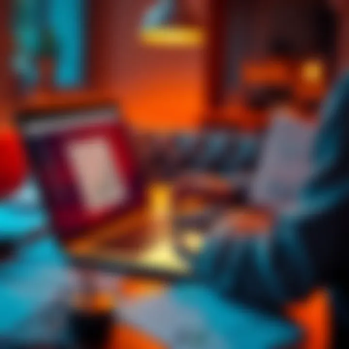 Koinly Accounting for DeFi Transfers A person calculating taxes on a laptop with Koinly interface displayed, focused on DeFi transfers and accounting, surrounded by financial documents