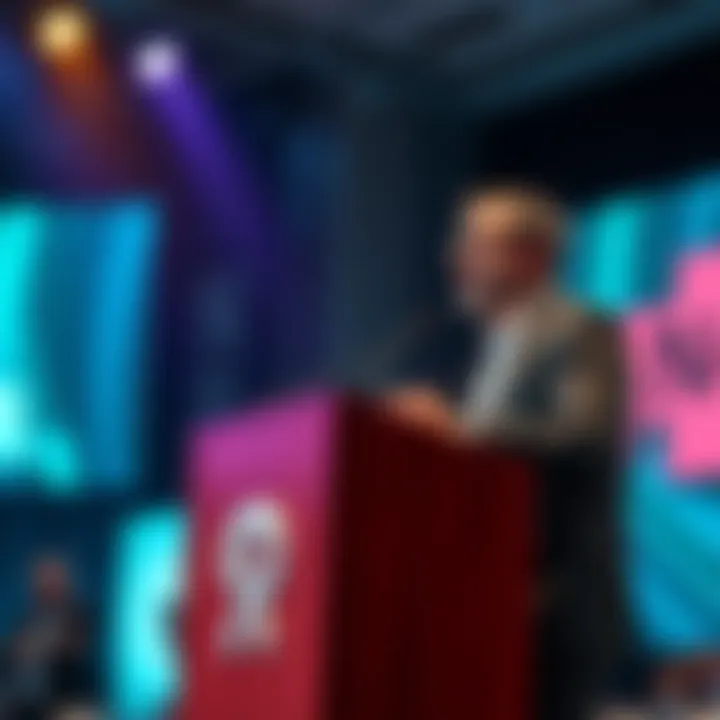 Kokkalis gives a speech at a podium about the future of Pi Network, highlighting community and investment.