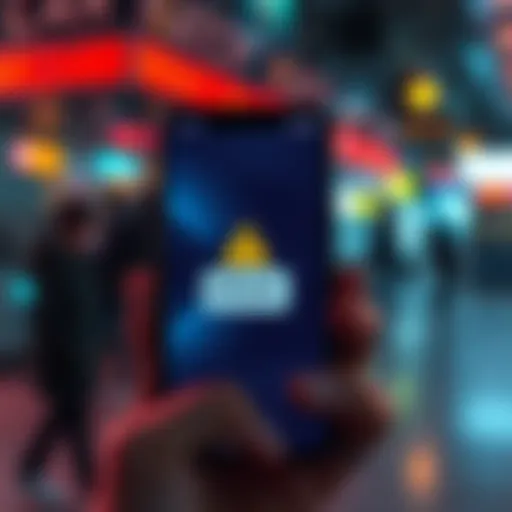 A phone displaying a Krak card notification with an alert symbol, indicating confusion and curiosity among people.