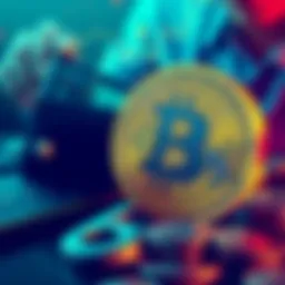 An illustration showing a Bitcoin coin with a small percentage sign next to it, symbolizing the low APY offered by Kraken. Background features a digital wallet and a person debating investment options...