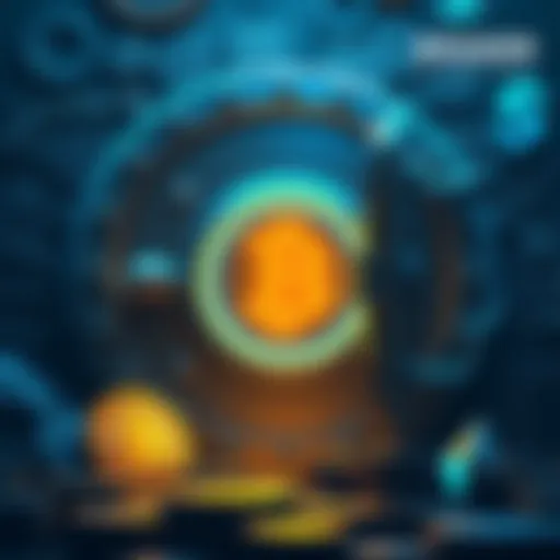 Graphic showing a Bitcoin vault with a 2.5% yield symbol and cryptocurrency icons
