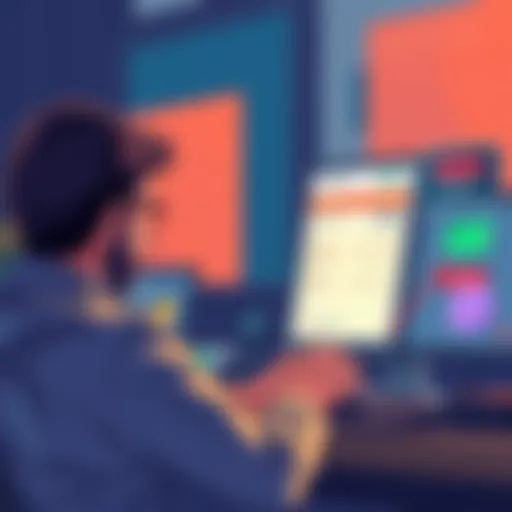 Illustration of a person reviewing transaction details on a computer screen, with cashback symbols and refund instructions nearby.