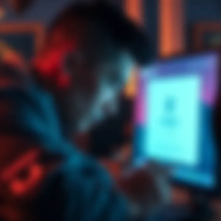 A concerned customer looking at their computer screen with a Kraken logo and a notification about missing USDT funds.