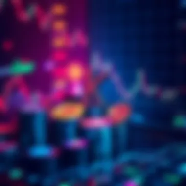 A visual representation of a portfolio combining cryptocurrencies and stocks, showcasing digital coins and stock market charts together.