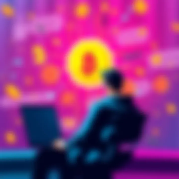 A user encountering login issues on the Kraken platform, with a background of digital currency symbols and a lock icon symbolizing security problems.