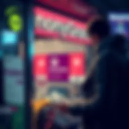 A person cashing out cryptocurrency at a MoneyGram location, with Kraken branding visible.