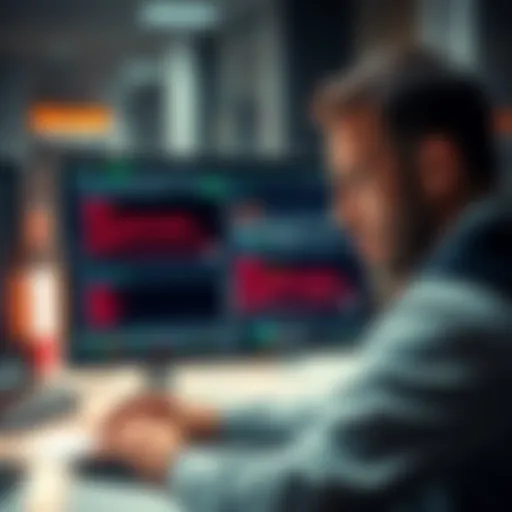 A frustrated trader looking at a computer screen displaying error messages on the Kraken Pro trading platform, indicating technical glitches and lost funds.
