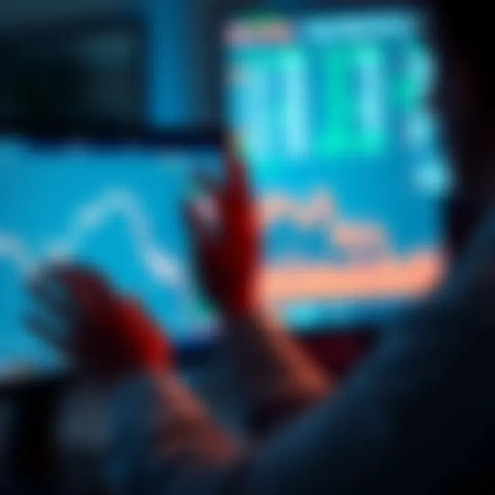 A worried investor looking at a computer screen showing declining cryptocurrency values, symbolizing lost funds.