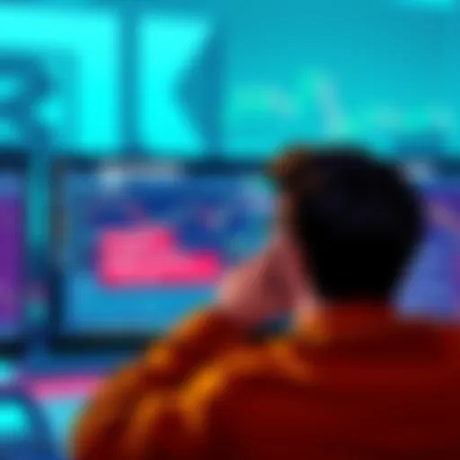 Kraken Trading Challenges A person looking frustrated at a computer screen displaying a Kraken trading platform with crypto charts and error messages.