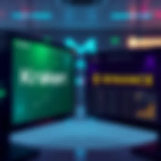 Two screens showing Kraken and Binance platforms side by side, highlighting their features and user interfaces for casual buyers.