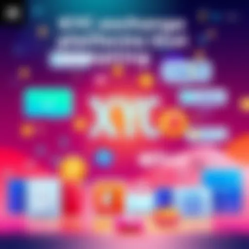 Illustration showing KYC exchange platforms that accept XMR with logos of various exchanges and currency symbols for BTC and USD