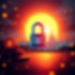 Illustration of a digital lock representing user privacy with crypto coins in the background and a silhouette of a government building, indicating federal agencies.