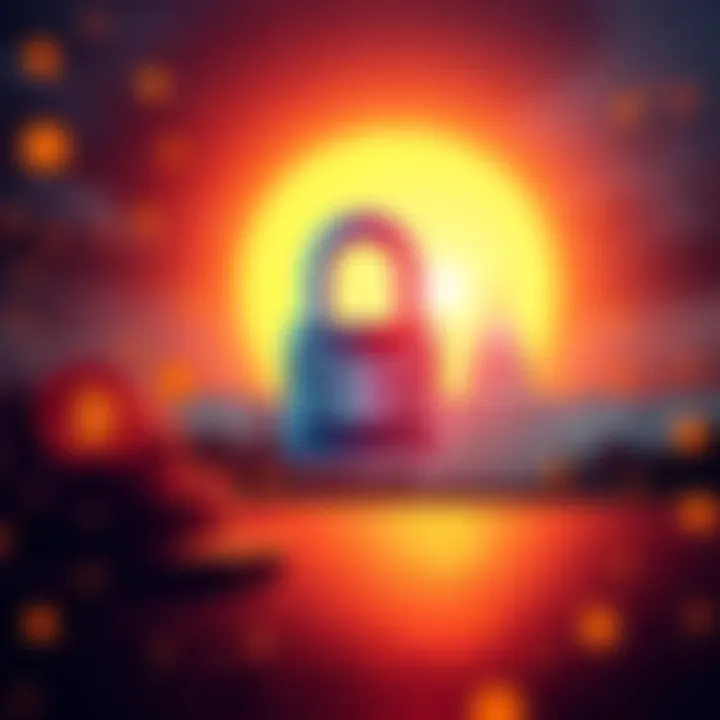 Illustration of a digital lock representing user privacy with crypto coins in the background and a silhouette of a government building, indicating federal agencies.