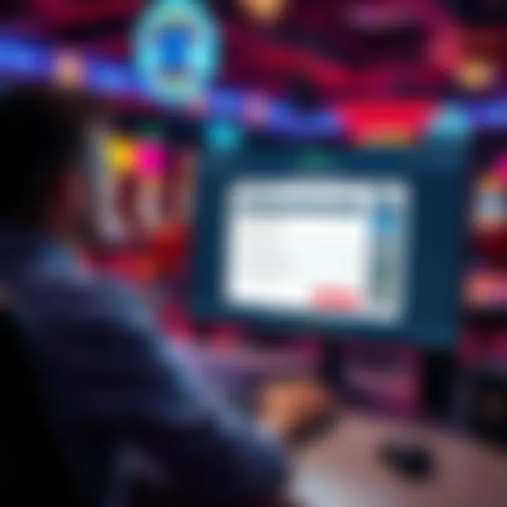 A person sitting at a computer, looking at a crypto casino website with KYC verification pop-up on the screen, showing document upload options.