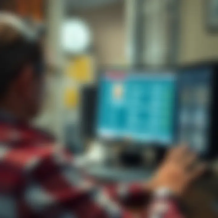 A landowner looks surprised at their computer screen showing unknown names on property listings.