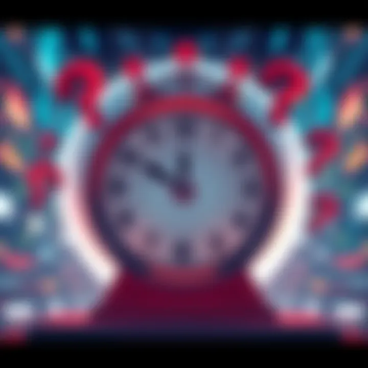A digital illustration showing a clock with question marks around it, symbolizing uncertainty about the Landmarks feature release date.