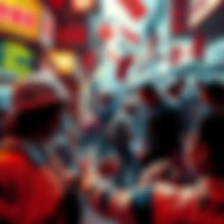 A chaotic scene depicting grammar and language disputes affecting market resolutions, highlighting confusion among contract terms.