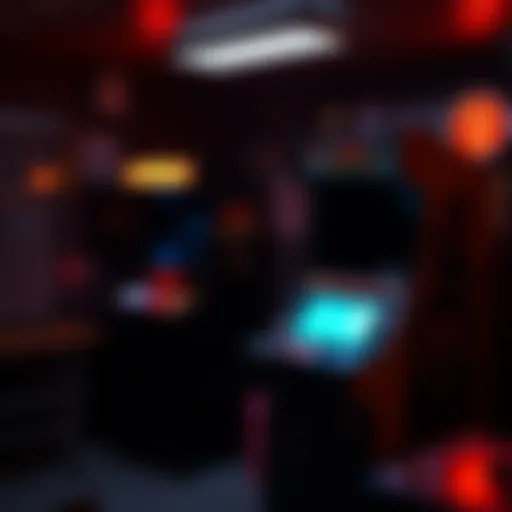 Last Two Arcade Machines Two classic arcade machines with bright screens in a dimly lit arcade, evoking nostalgia among gamers as they reflect on the decline of arcades.