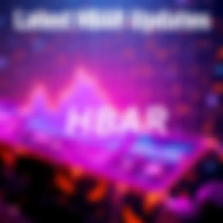 A graphic showing upward trends and important updates about HBAR in a digital format