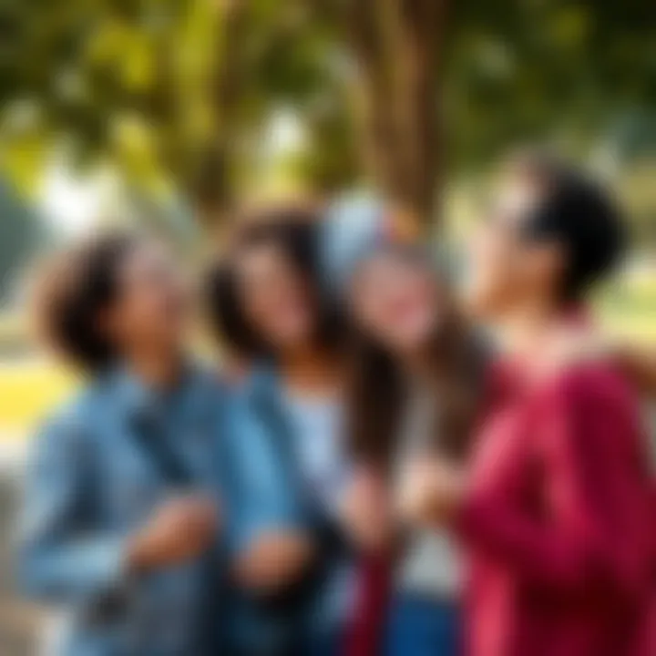Group of friends laughing and enjoying a moment together in a park