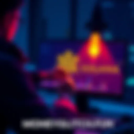 Person launching a token on a computer with Solana logo and charts in the background